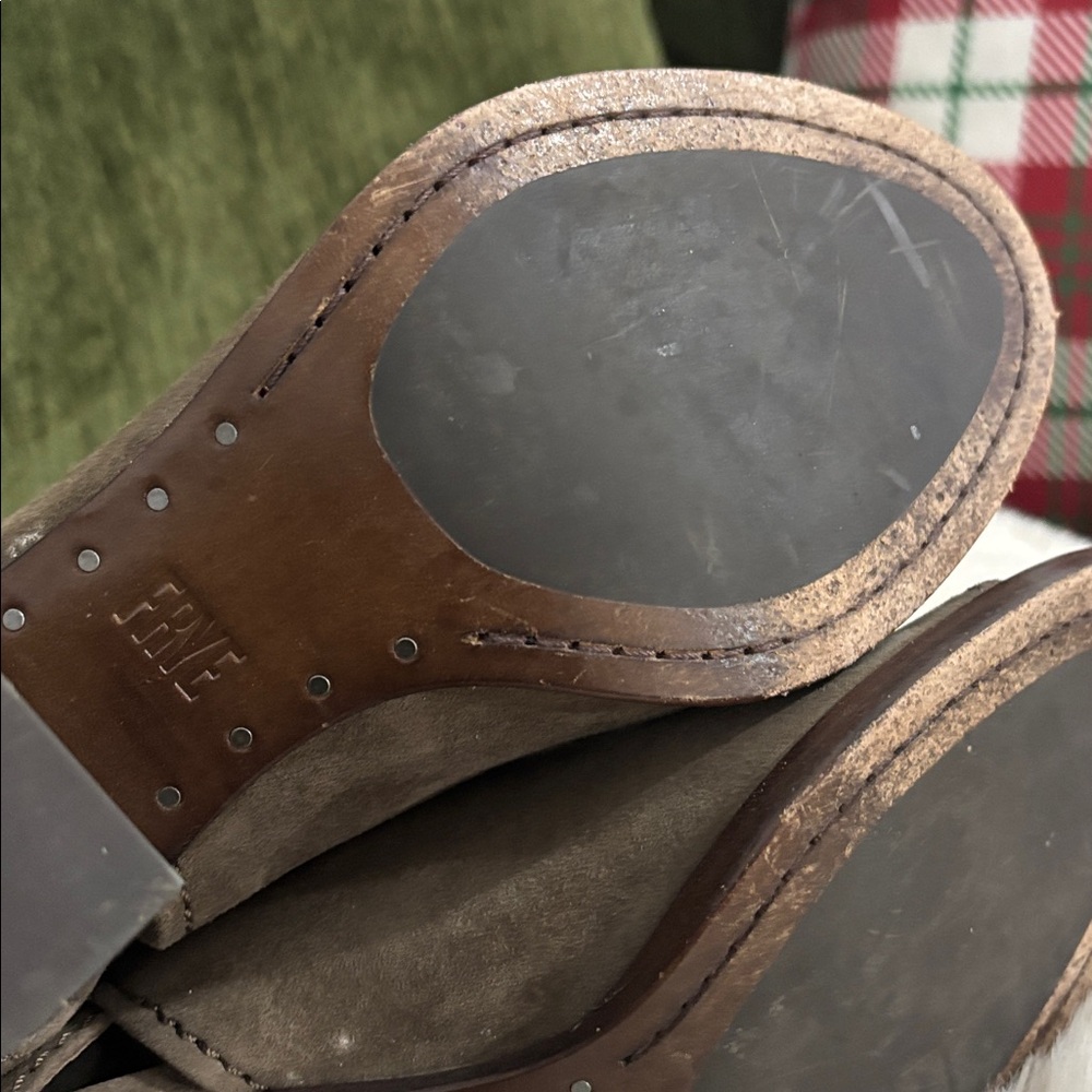 Frye Dani Shield Suede Wood Brown Open Toe Bootie Heel Sling Sandal Size 8 - Picture 6 of 12